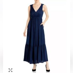 Kobi Halperin Almita Dress XS Navy Double V-Neck Midi Cocktail Bridesmaid